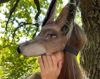 Coyote Therian Mask Anubis God Cosplay Mask, Animal Spirit Mask for Costume Party, Halloween & Ritual Fuzzy therian coyote mask