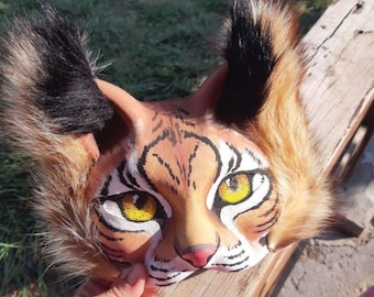 Cute Furry Animal Mask - Lynx Mask Therian Lynx Handmade Quadrobics Costume Accessory