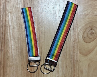 LGBTQ+ Pride Rainbow Keychain Wristlet Key Fob White and Black