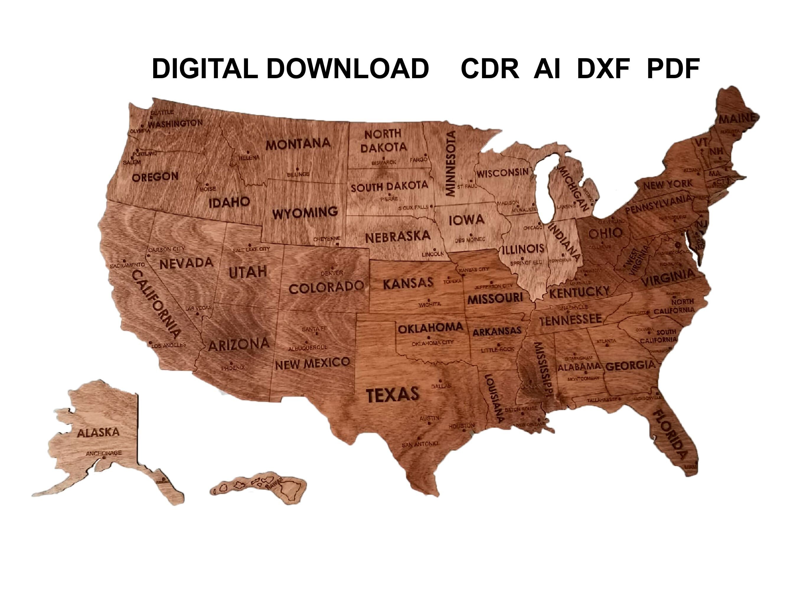 USA map laser cut files Laser cut & engraver ideas CNC Etsy