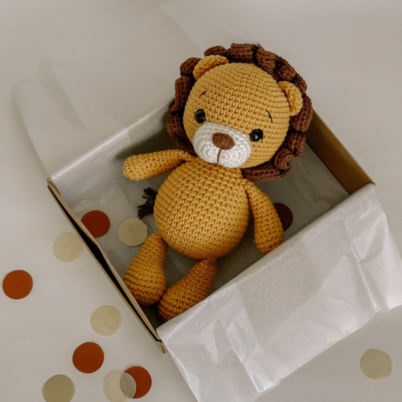 Personalized stuffed lion animal toy, baby and toddler toy for christmas, safari stuff animal, crochet lion plush toy, 1 year old baby gift image 1
