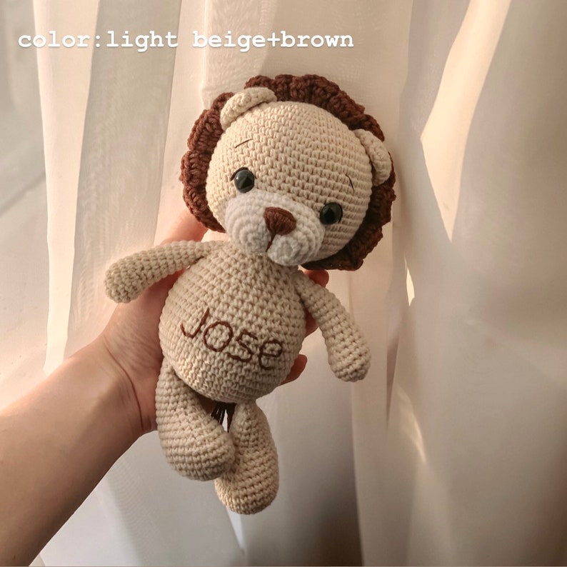 Personalized stuffed lion animal toy, baby and toddler toy for christmas, safari stuff animal, crochet lion plush toy, 1 year old baby gift image 4