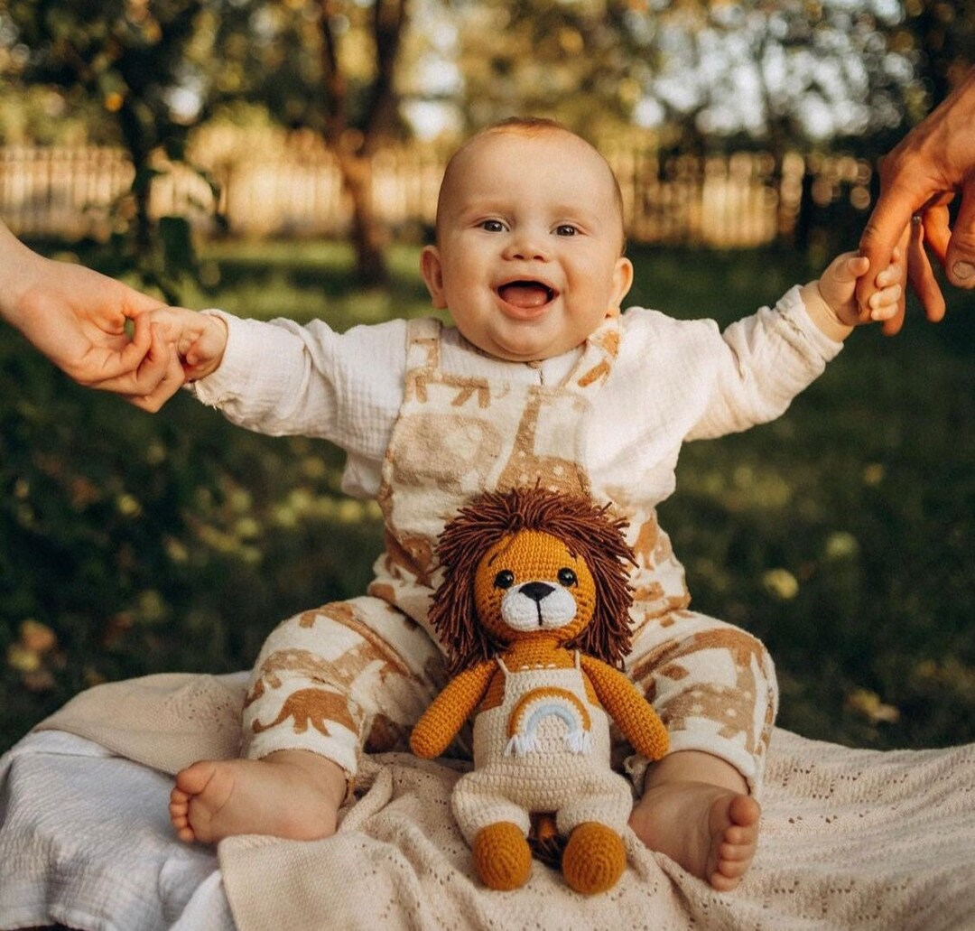 Personalized Stuffed Crochet Lion Plush Animal, Lion Stuff for Baby