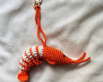 Crochet Shrimp Keychain: Handmade Cotton Nautical Bag Charm