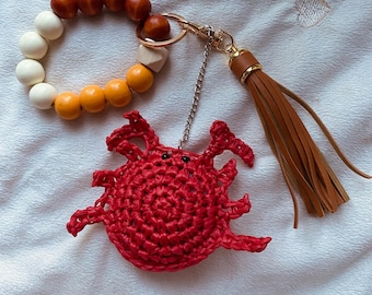 Crochet Raffia Crab Keychain: Nautical Bag Charm