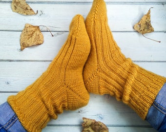 Hand knitted socks, custom colour, wool socks, warm winter socks, Christmas gift for her, bed socks, boot socks, knit socks