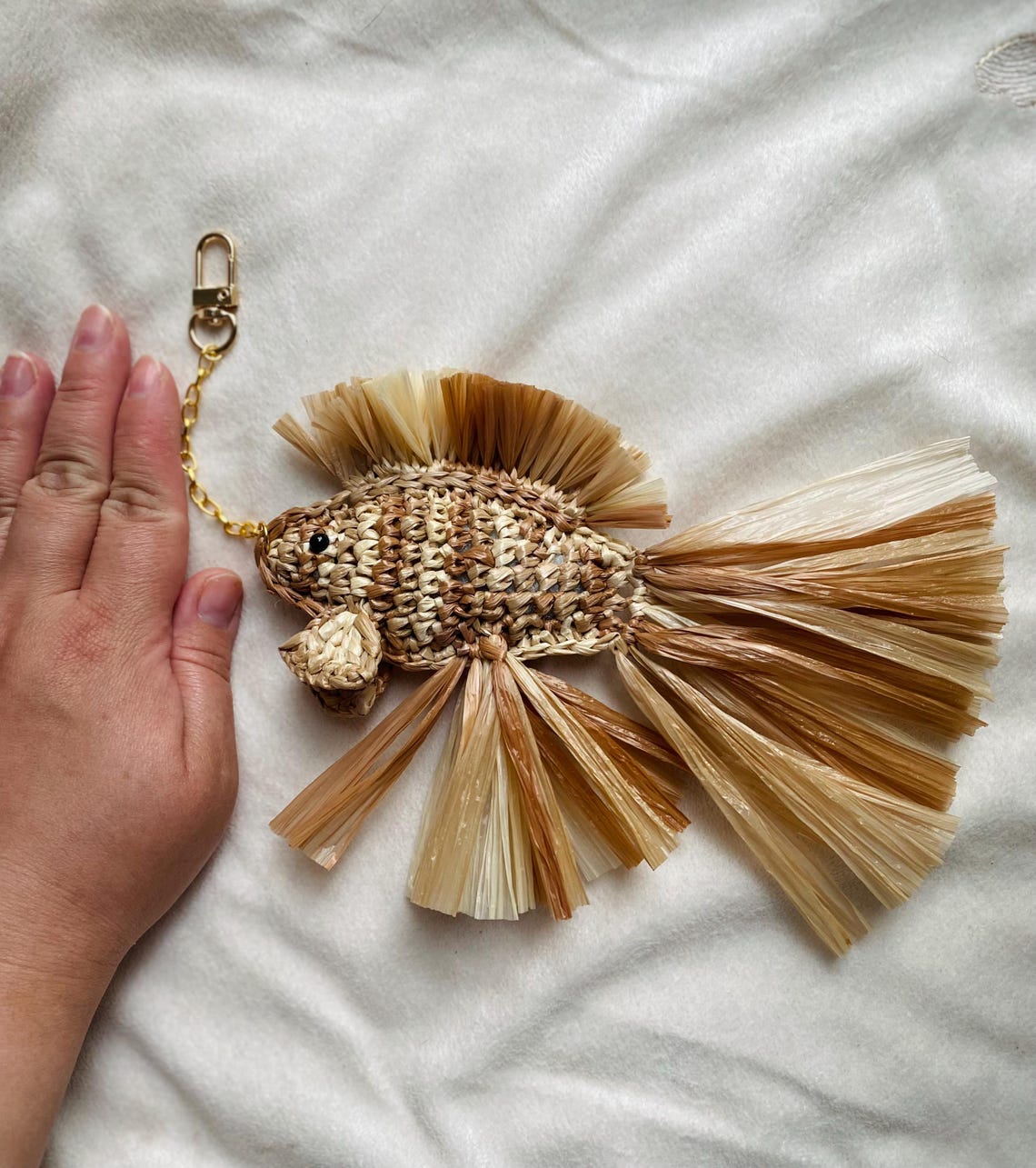 Raffia Keychains Crochet Raffia Fish Keychain: Coastal Bag Charm With Gold/silver ...