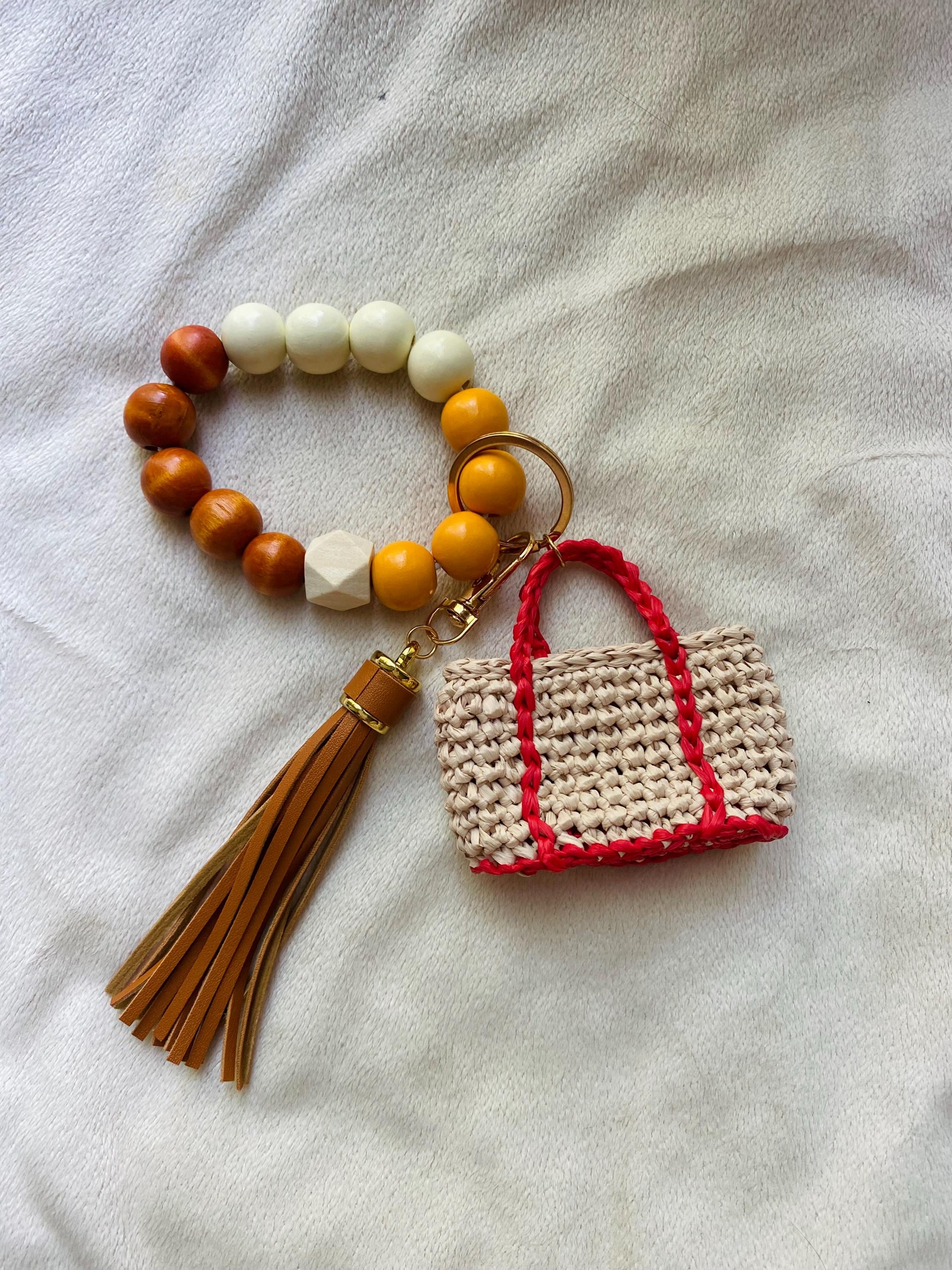 Raffia Keychains Custom Color Raffia Bag Charm: Handmade Natural Fiber Purse Keychain - Etsy