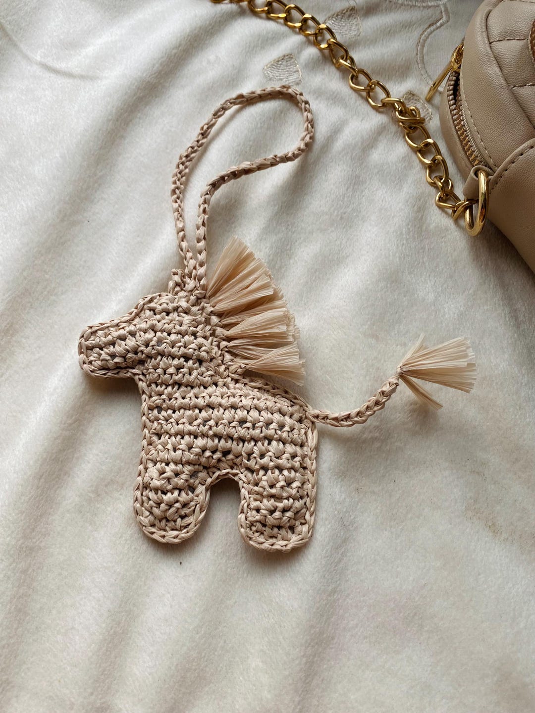 Raffia Keychains Handmade Raffia Horse Keychain: Boho Bag Charm - Etsy