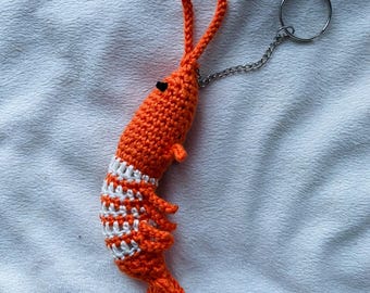 Crochet Shrimp Keychain – Fisherman Aesthetic Bag Charm | Handmade Cotton Prawn Accessory | Nautical Gift Idea