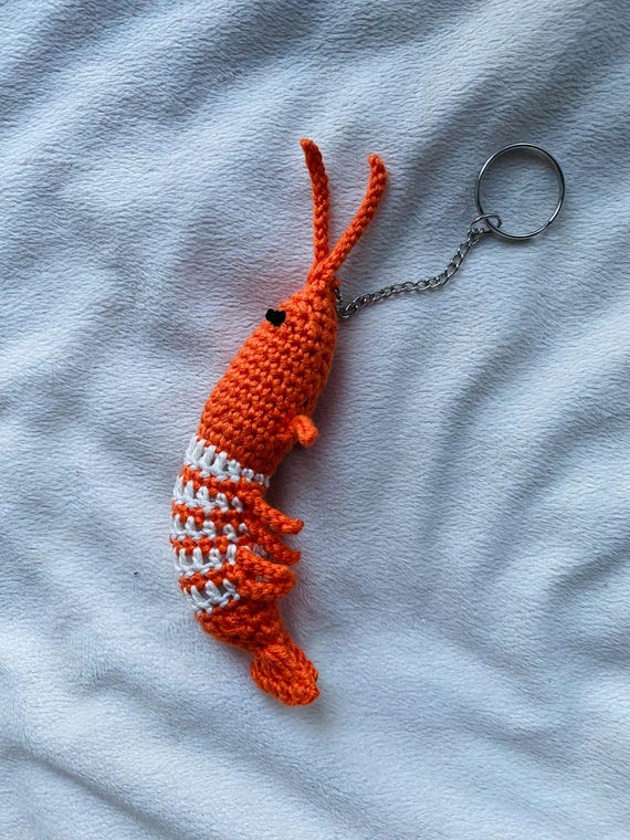 Crochet Shrimp Keychain – Fisherman Aesthetic Bag Charm | Handmade Cotton Prawn Accessory | Nautical Gift Idea