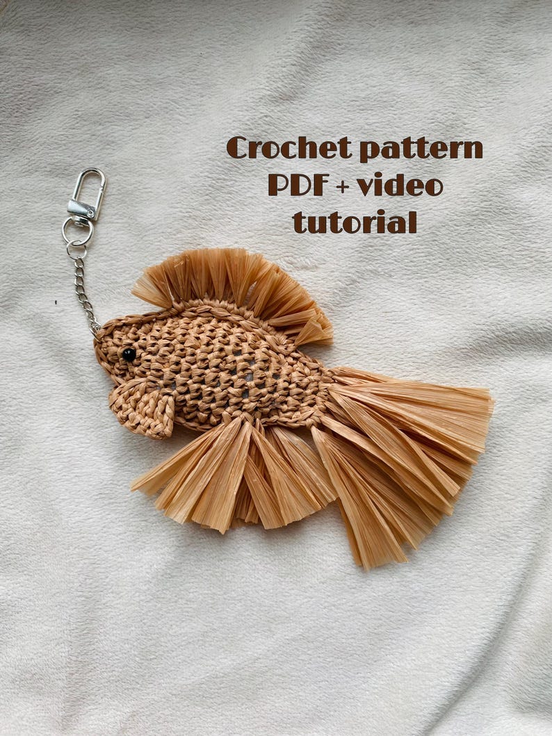 Raffia Keychains Crochet Fish Bag Charm Pattern: Raffia Keychain DIY (PDF Tutorial With ...