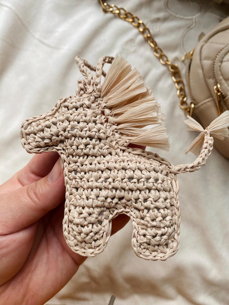 Raffia Keychains Crochet Pony Bag Charm Pattern: Raffia Horse Keychain DIY (PDF Pattern ...