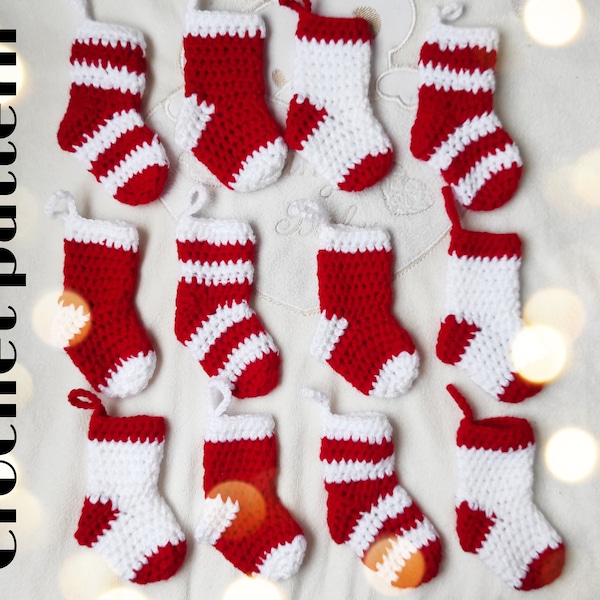 Kerst mini-kouspatroon, haakpatroon, pdf-patroon, kerstsokken, kerstversieringen, mini-kerstornament