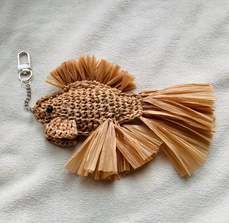Raffia Keychains Crochet Raffia Fish Keychain: Coastal Bag Charm With Gold/silver ...