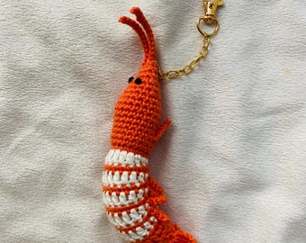 Crochet Shrimp Keychain – Fisherman Aesthetic Bag Charm | Handmade Cotton Prawn Accessory | Nautical Gift Idea