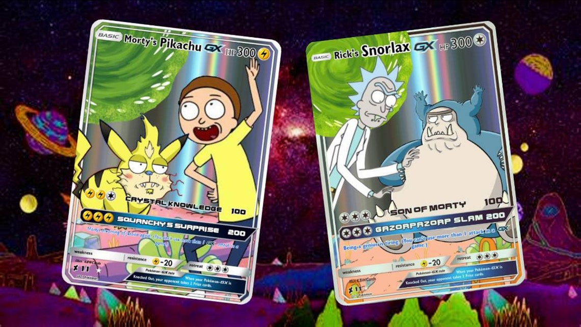 Rick's Snorlax & Morty's Pikachu Custom Holo GX | Etsy