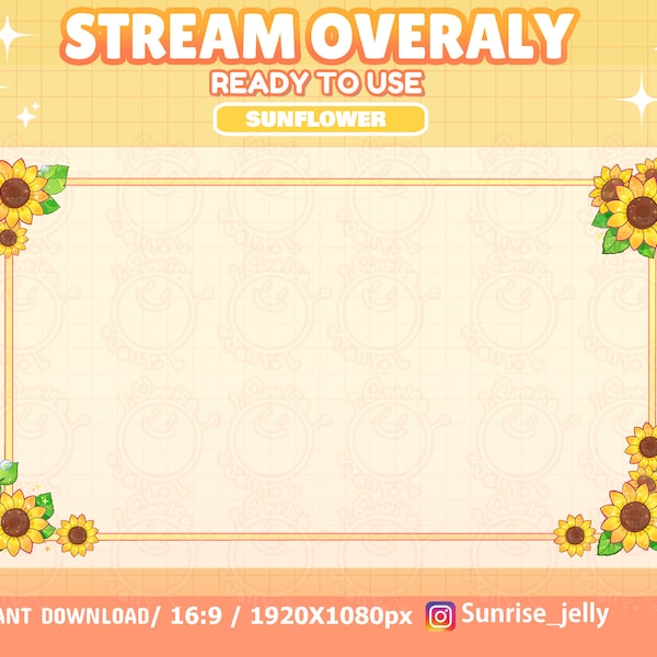 Twitch SUNFLOWER Webcam Overlay / CUTE overlay / Game Overlay Border Frame  / Pastel / Kawaii / Stream overlay / Flower / sunflowers