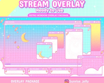 Twitch Stream Overlay Package / Retro Moon Windows Theme / PASTEL / Simple / Kawaii / Computer Screen Overlay / Streamer Graphics / cute