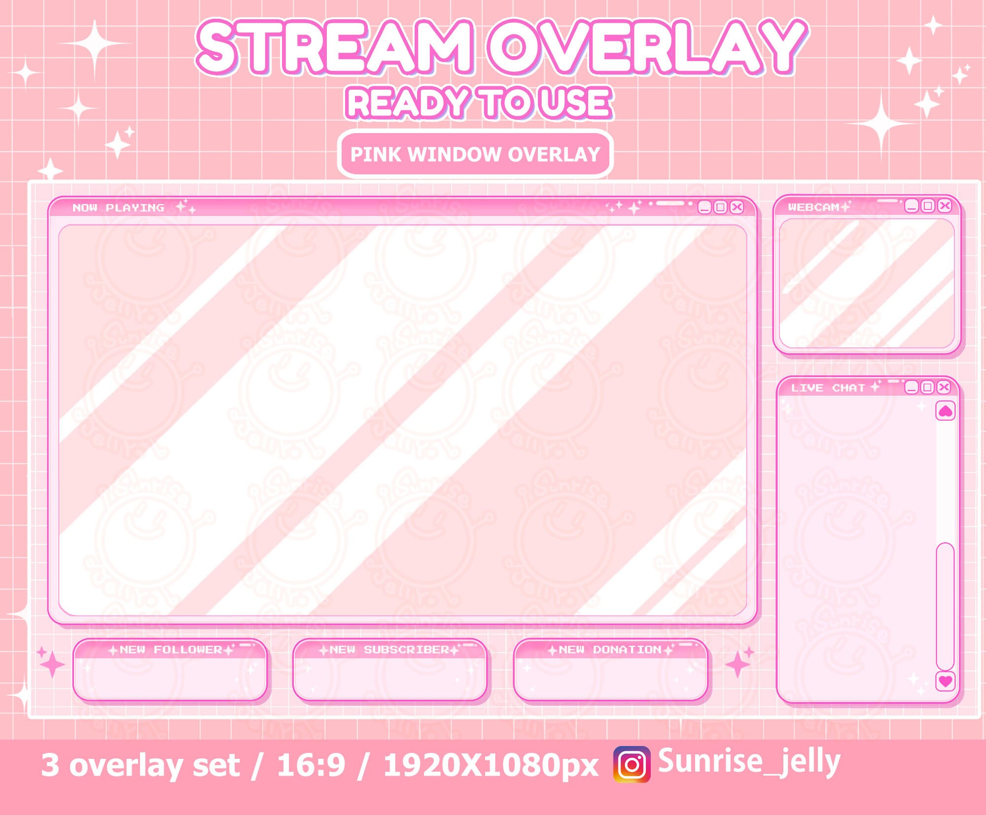 Cute Kawaii Overlay Screen - Pink