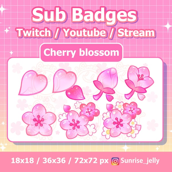 Twitch Sub Badges - Cerisier en fleurs / Bit Badges / Mignons sous-badges / Kawaii / Streamer / Pastel / youtube Badges / fleur / Sakura sous-badges