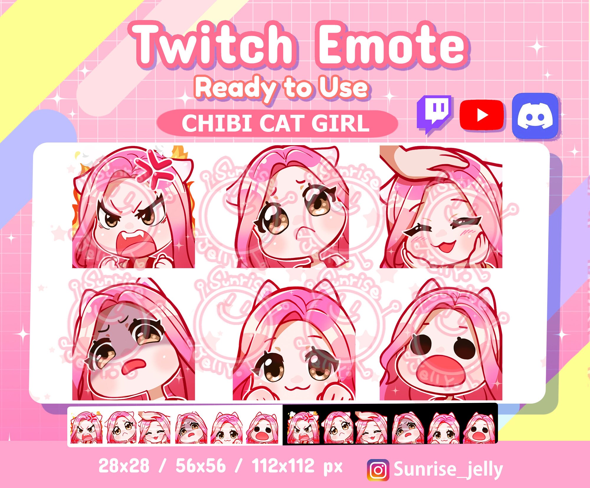 Twitch Emotes Pink Hair Brown Eyes Chibi Girl Twitch Etsy