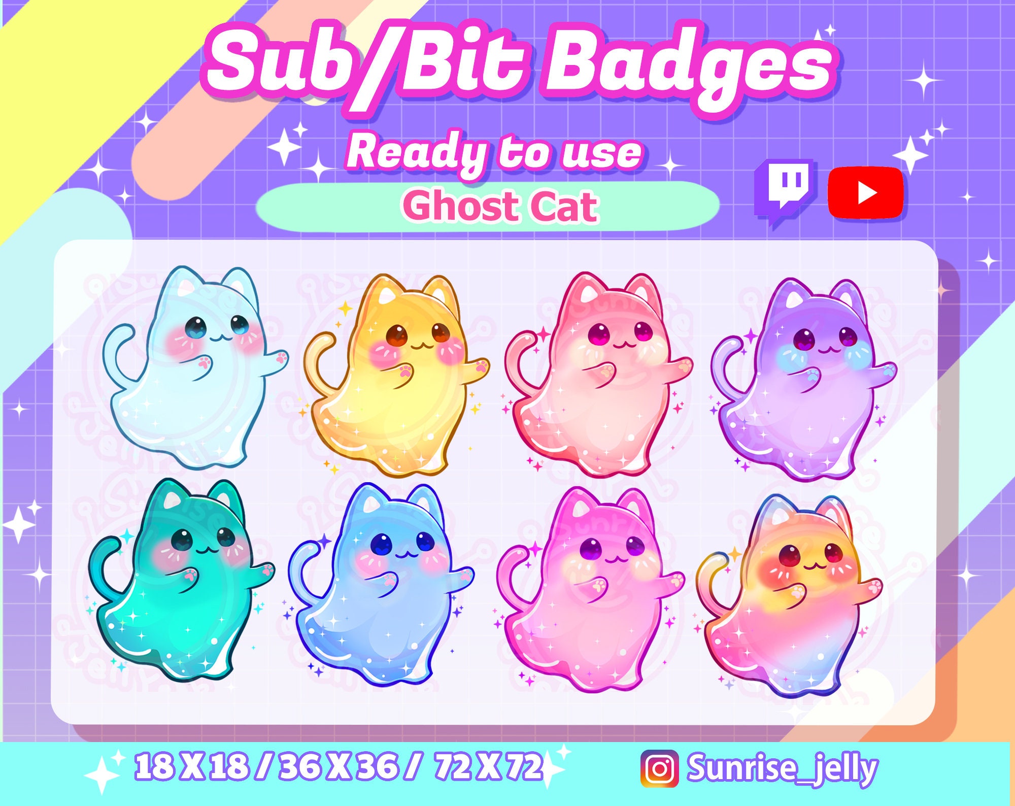 Drawing & Illustration Emote Collection Rainbow Pastel kitty Streamer