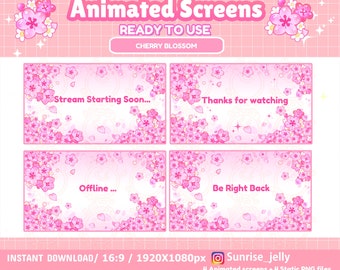 Animated Twitch Cherry Blossom Stream Screens / Animation / Offline / Brb / Starting Soon / Stream / Kawaii Aesthetic / Sakura / Flower