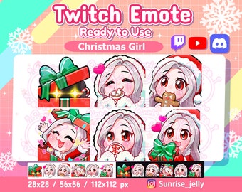 Christmas Twitch emotes / White hair red eyes / Santa / Chibi Girl / Twitch emotes pack / streamers / X mas / emoji / Discord / Youtube