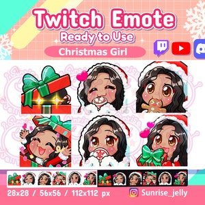 Christmas Twitch emotes / Black hair Curly brown eyes / Tan skin / Santa / Chibi Girl / emotes pack / streamer / Xmas / Discord / Youtube