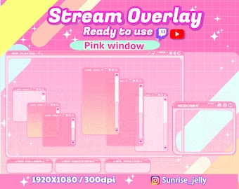 Twitch Stream Overlay Package / Cute Windows Theme / Simple / Pink / Kawaii / bundle / Aesthetic / Computer Screen / Streamer Graphics