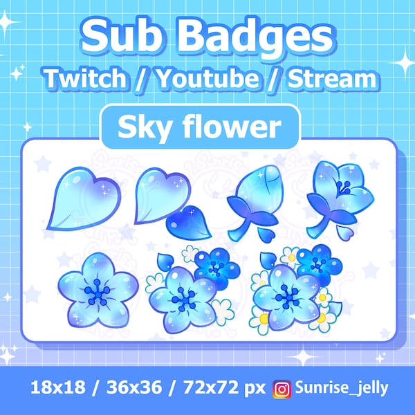 Sky flower - Twitch Sub Badges / Bit Badges / Cute sub badges / Kawaii / Streamer / Pastel / youtube Badges / flower /twitch Cherryblossom
