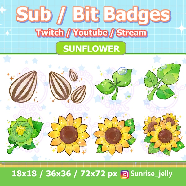 Twitch Sub Badges - Sunflowers / Bit Badges / Cute sub badges / Kawaii / Streamer / Pastel / youtube Badges / flower /  Sunflower sub badges