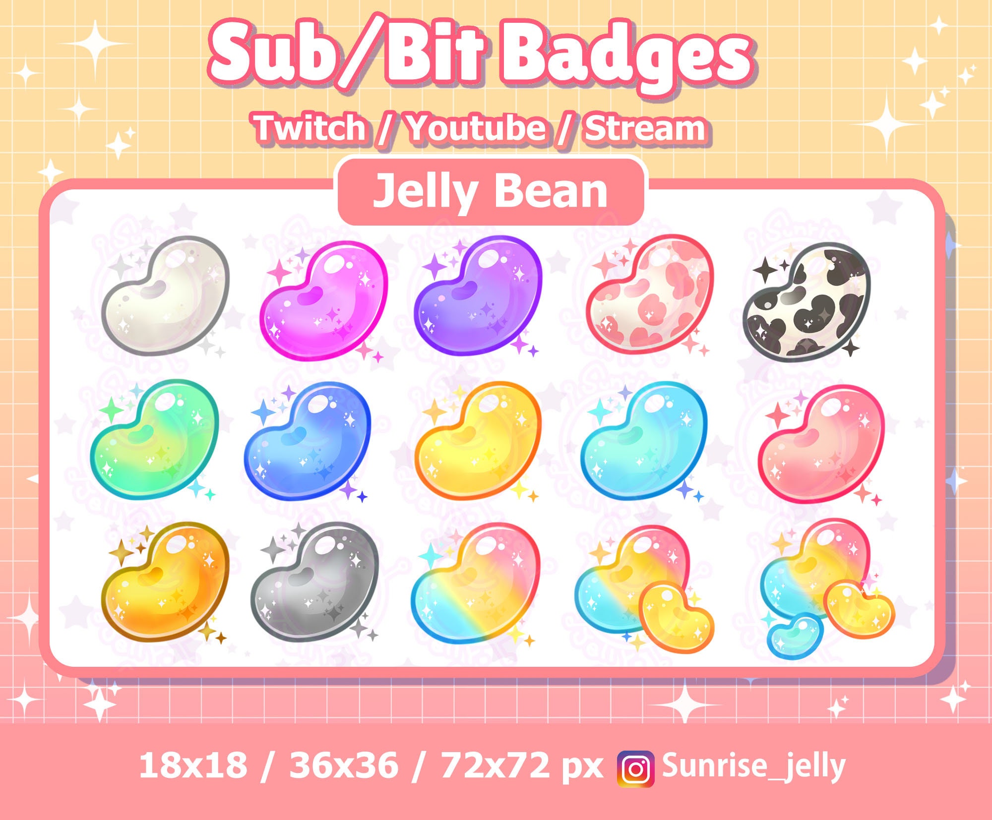 Twitch Sub Badges 15x Jelly Bean / Bit Badges / Rainbow / Etsy