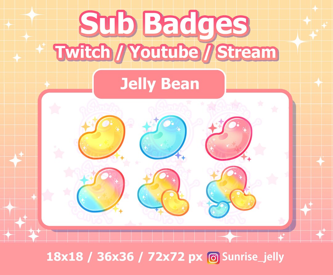 Twitch Sub Badges Jelly Bean / Rainbow / Bit Badges / Emote / Cute Sub