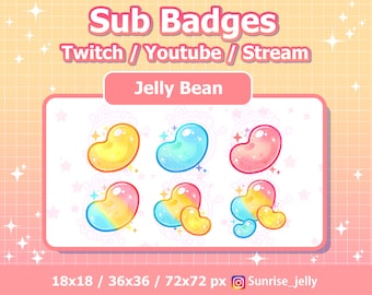 Twitch Sub Badges - Jelly bean / Rainbow  / Bit Badges / Emote / Cute sub badges / Kawaii / Streamer / Pastel / youtube Badges / Jelly beans