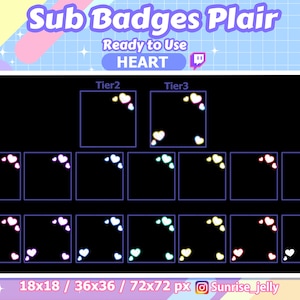 Twitch Sub Badge Flair - NEON HEART / Kawaii / Streamer / Bit Badges / Emote / Cute sub badges / Rainbow / TIER2 / TIER3 / Star / Shine