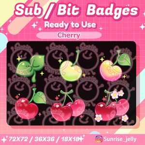 Twitch Sub Badges Cherry / Bit Badges / Cute sub badges / Kawaii / Streamer / Pastel / youtube Badges / flower / fruit sub badges image 2
