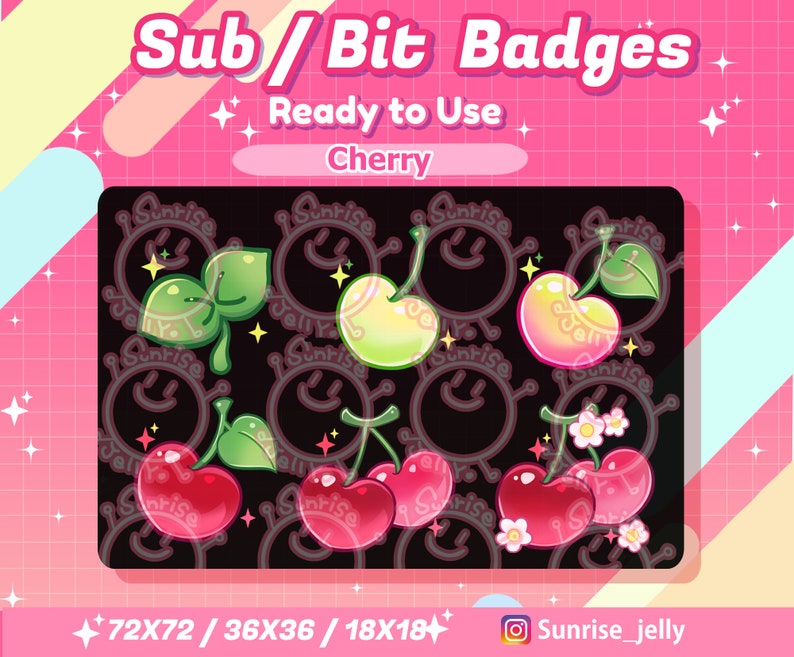 Twitch Sub Badges Cherry / Bit Badges / Cute sub badges / Kawaii / Streamer / Pastel / youtube Badges / flower / fruit sub badges image 2