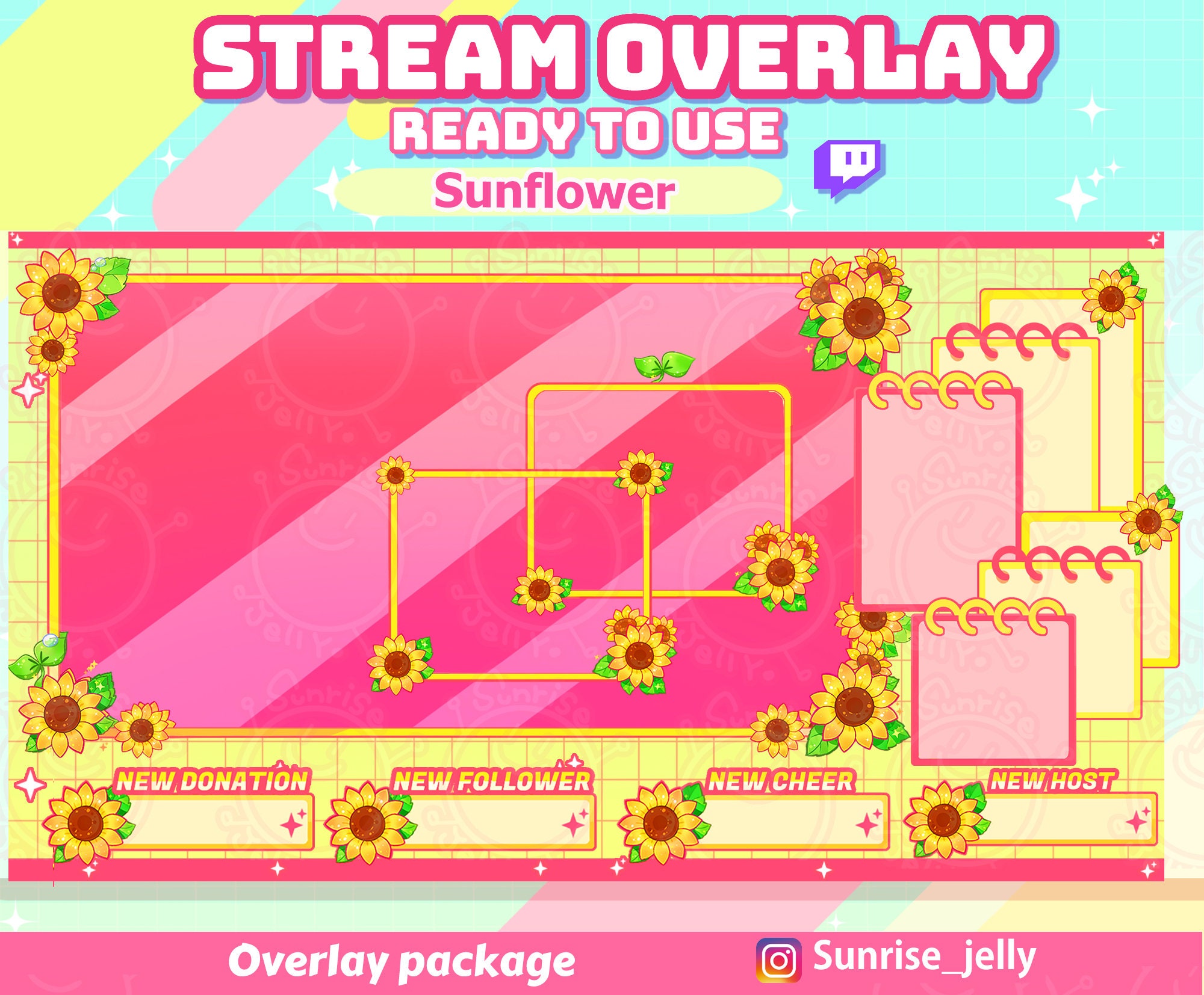 Twitch Sunflower Stream Overlay / Streamer Graphics / Kawaii / | Etsy