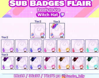 Twitch Sub Badge Flair - Witch hat / Kawaii / Streamer / Bit Badges / Emote / Cute sub badges / Rainbow / TIER2 / TIER3 / Halloween /Ghost