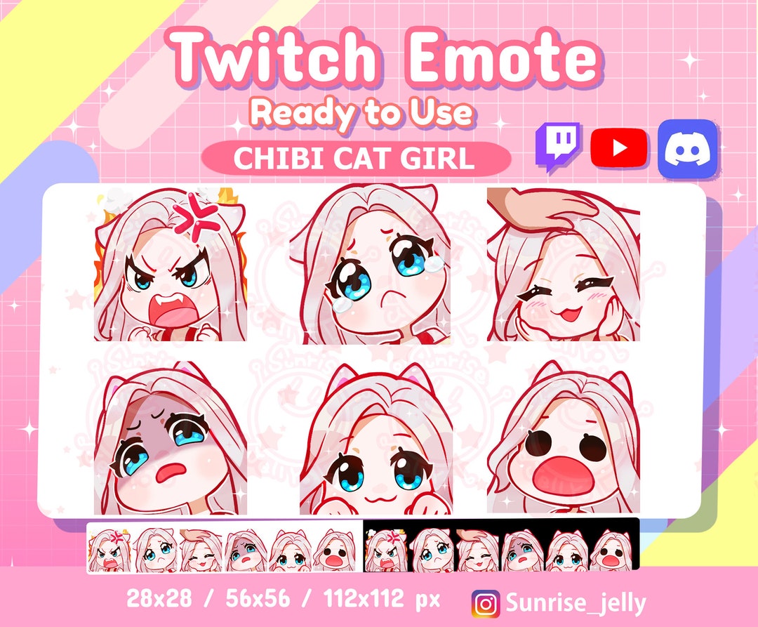 Twitch Emotes White Hair Blue Eyes / Chibi Girl / Twitch Emotes Pack