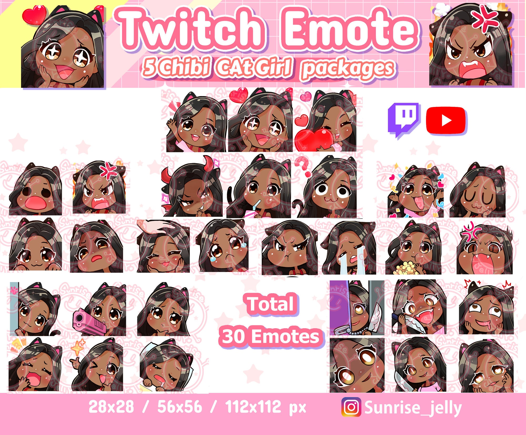 Twitch Emotes / Black Hair Brown Eyes / Dark Skin / Chibi Girl - Etsy Twitch Emotes / Black Hair Brown Eyes / Dark Skin / Chibi Girl - Etsy
