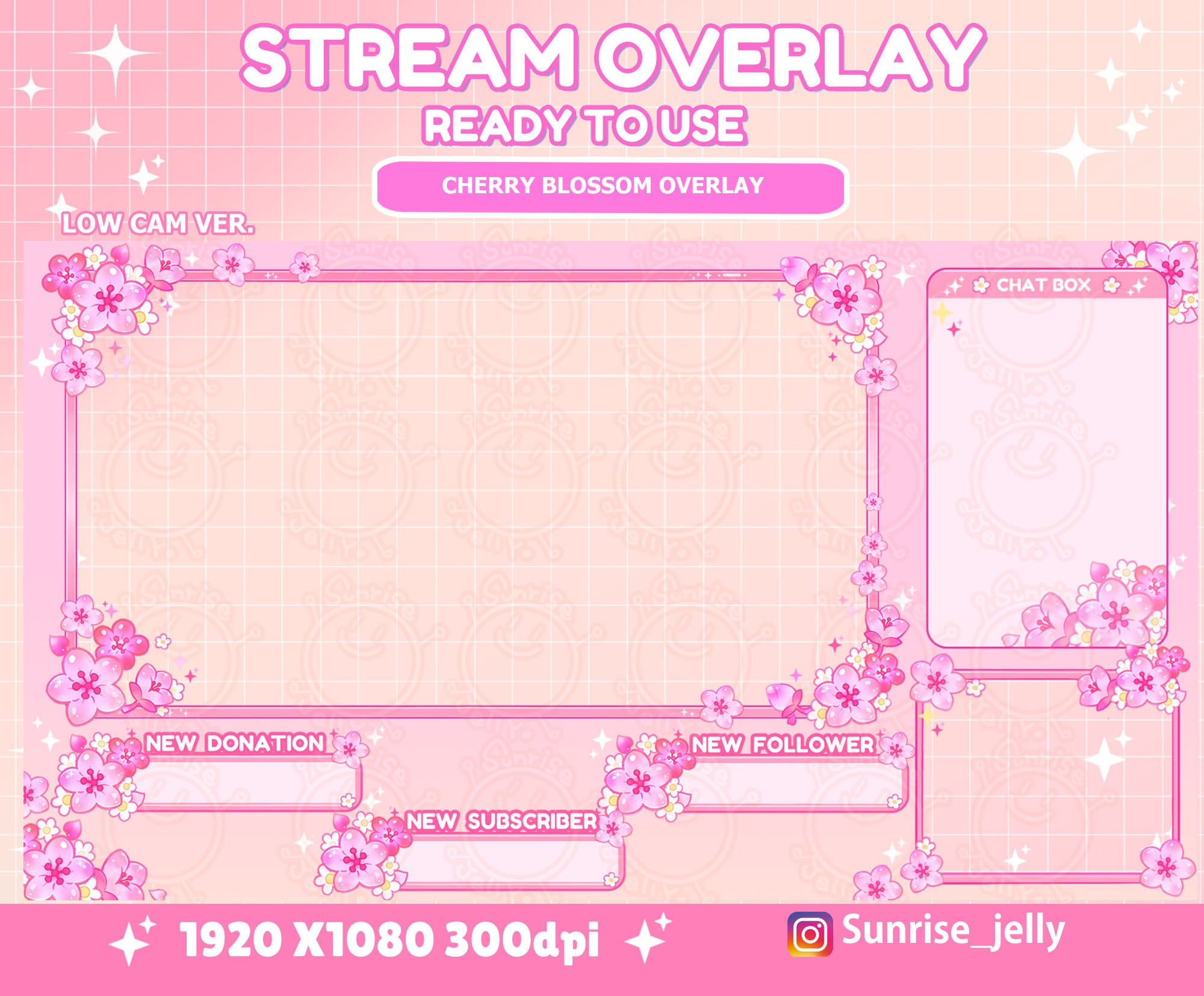 Twitch Pink Cherry Blossom cam Overlay Sakura Overlayetsy