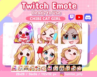 Twitch emotes / Blond hair Blue eyes / Chibi Girl / Twitch emotes pack / streamers / kawai / Cat / emoji / Discord / Youtube / Rainbow rave