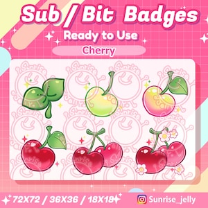 Twitch Sub Badges Cherry / Bit Badges / Cute sub badges / Kawaii / Streamer / Pastel / youtube Badges / flower / fruit sub badges image 1