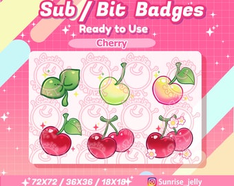Twitch Sub Badges - Cherry / Bit Badges / Cute sub badges / Kawaii / Streamer / Pastel / youtube Badges / flower /  fruit sub badges