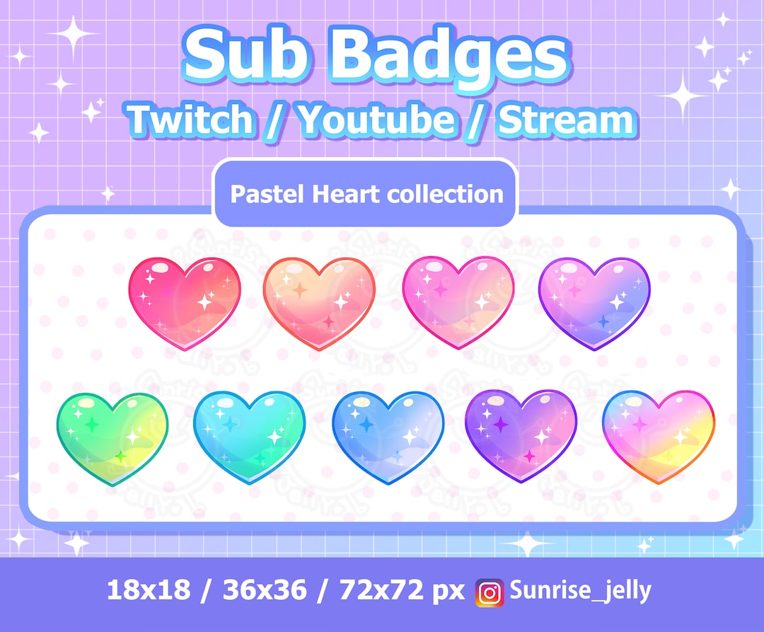 Twitch Sub Badges Pastel Heart Collection / Rainbow / Bit Badges ...