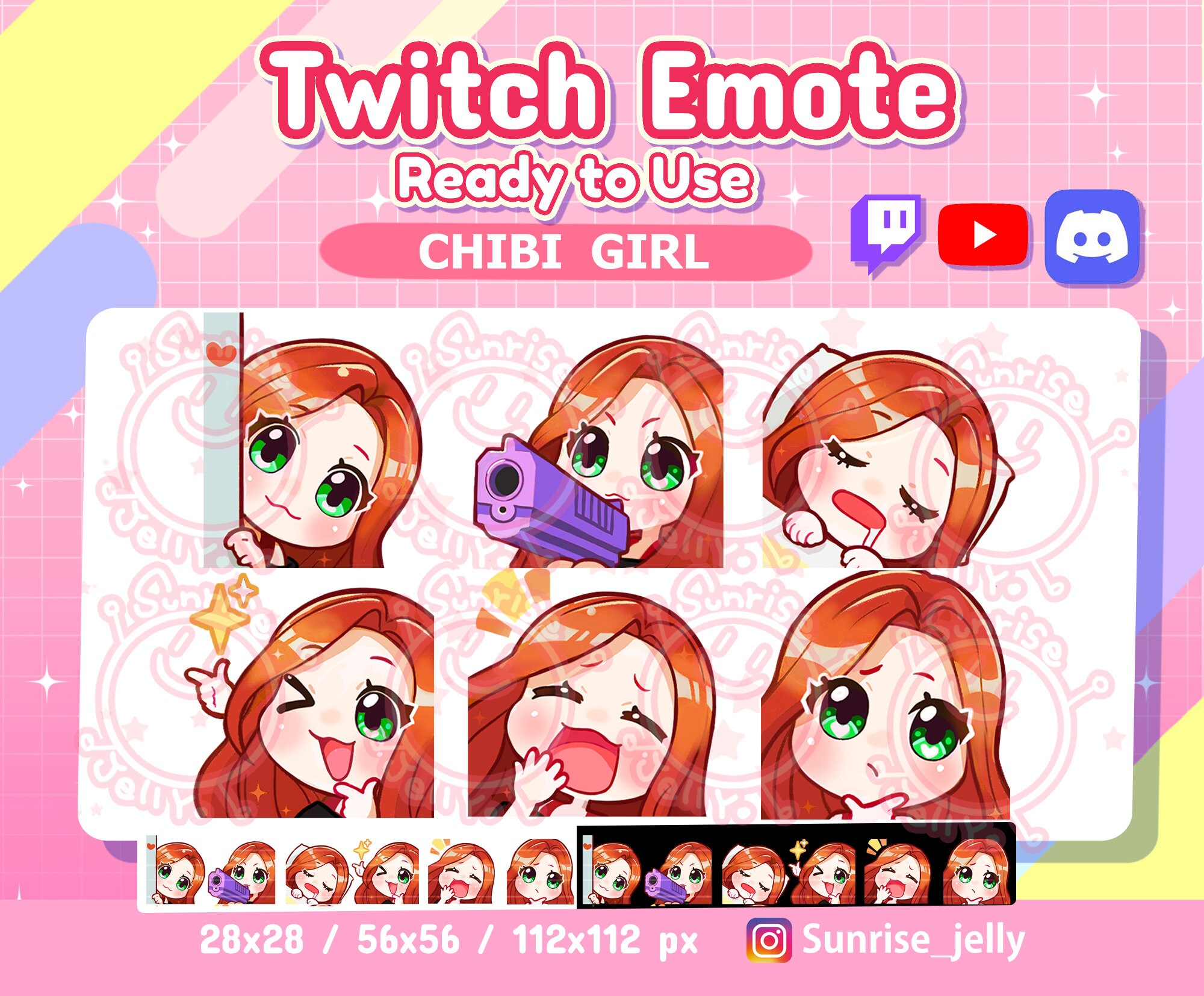 Twitch Emotes / Red Hair Green Eyes / Chibi Girl / Twitch - Etsy