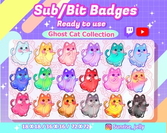 Twitch Sub Badges - 18 X Cute Ghost Cat / Bit Badges / Emote / kitty / Collection / Streamer / Rainbow /  youtube  / Toe Bean / Pastel
